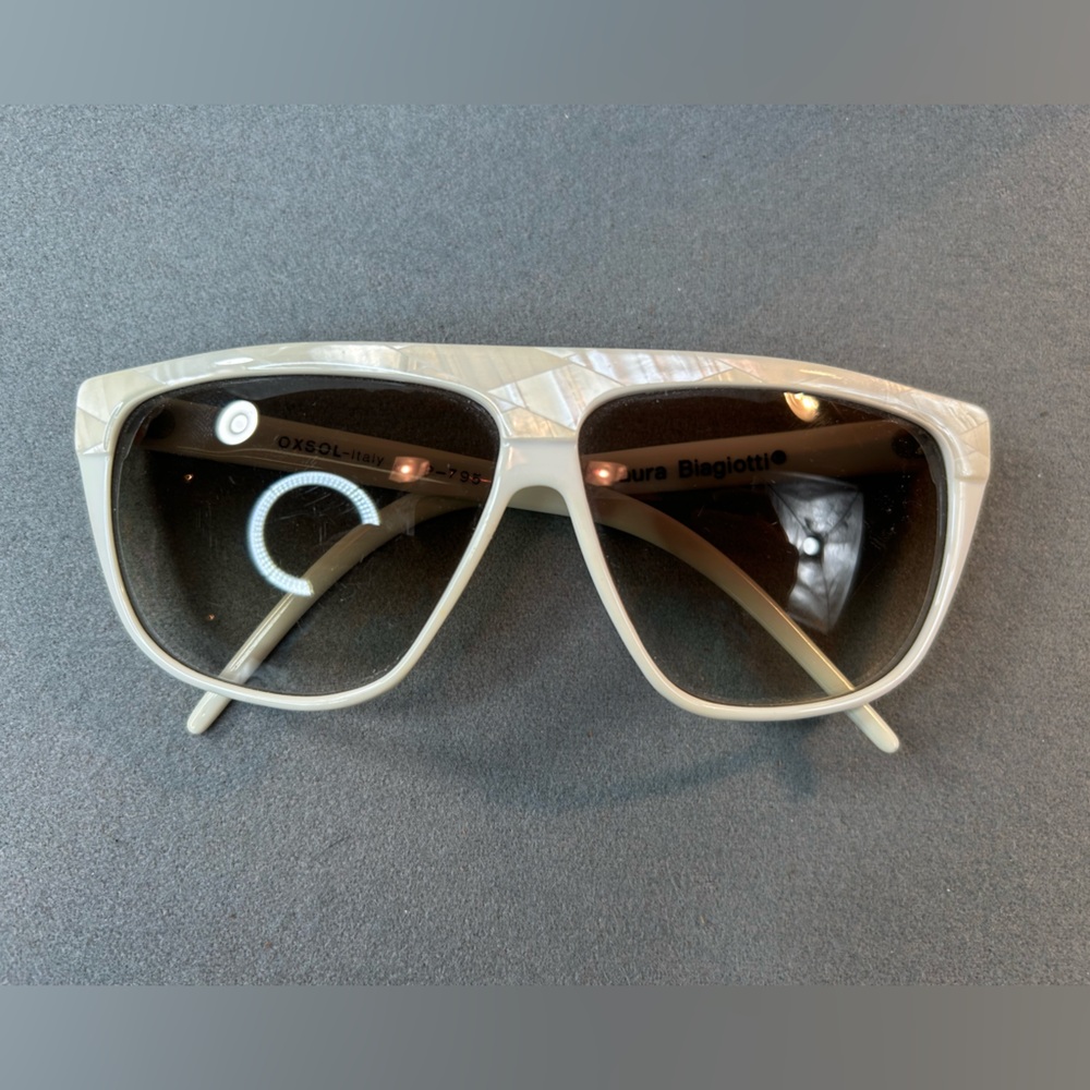 Vintage Laura Biagiotti Sun Glasses Ivory White Oversized Sunglasses